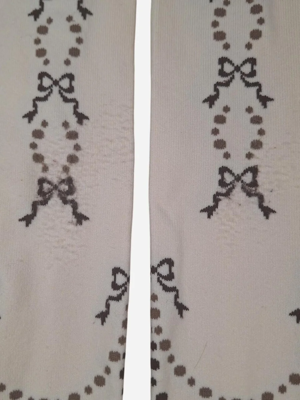 Innocent World Ivory Brown Bow Dot Garland OTK Socks | Classic Lolita